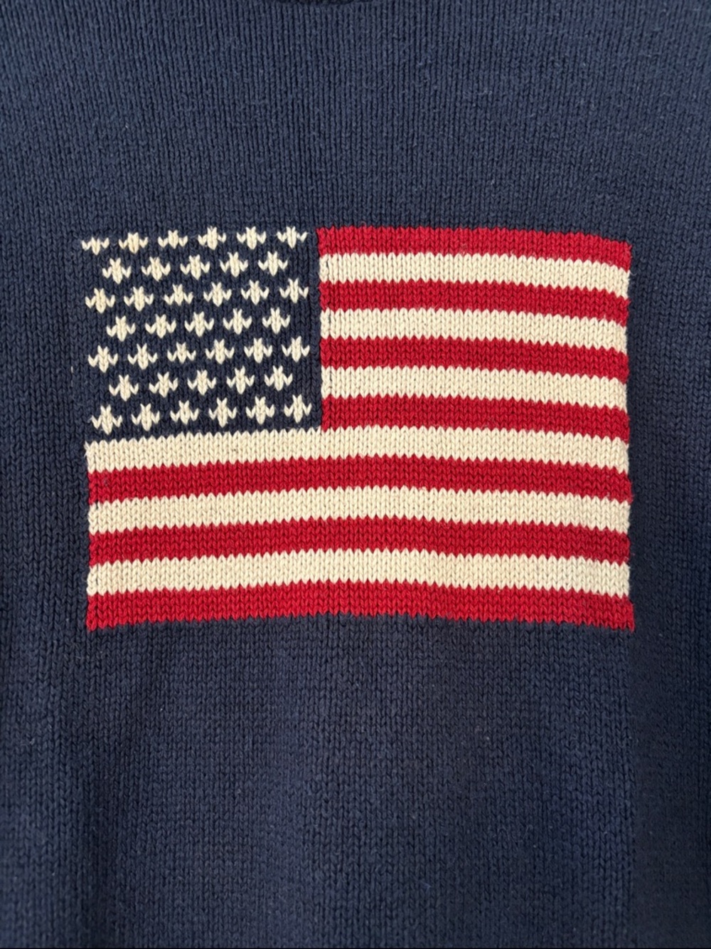 Six Vintage American Flag Thick Knit Long Sleeve Turtleneck Sweater in Navy L - Picture 2 of 5